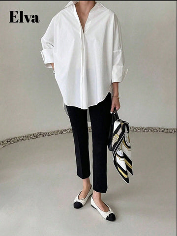 ELVA Long Sleeve Baggy Office For Women Work Tops