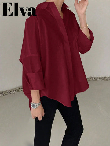 ELVA Long Sleeve Baggy Office For Women Work Tops