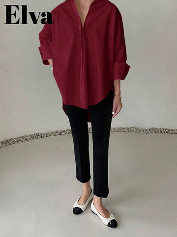 ELVA Long Sleeve Baggy Office For Women Work Tops