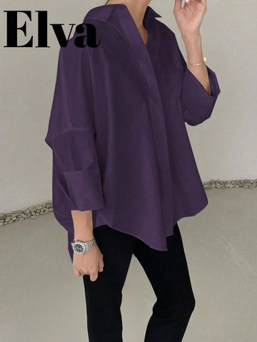 ELVA Long Sleeve Baggy Office For Women Work Tops