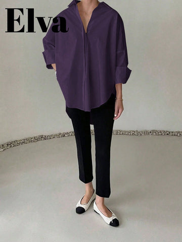 ELVA Long Sleeve Baggy Office For Women Work Tops