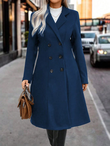 Solid Color Lapel Double-Breasted Woolen Coat