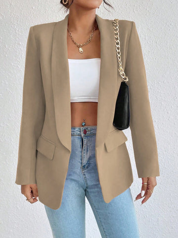 Women's Solid Color Shawl Collar Long Sleeve Casual Blazer Jacket