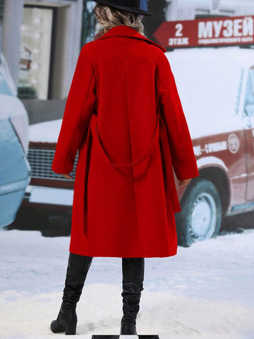Clasi Lapel Neck Double Breasted Belted Overcoat