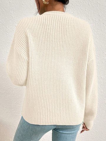 Women's Solid Color Round Neck Drop Shoulder Long Sleeve Casual Loose Pullover Sweater