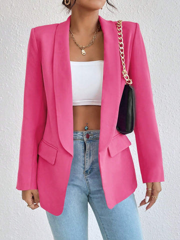 Women's Solid Color Shawl Collar Long Sleeve Casual Blazer Jacket