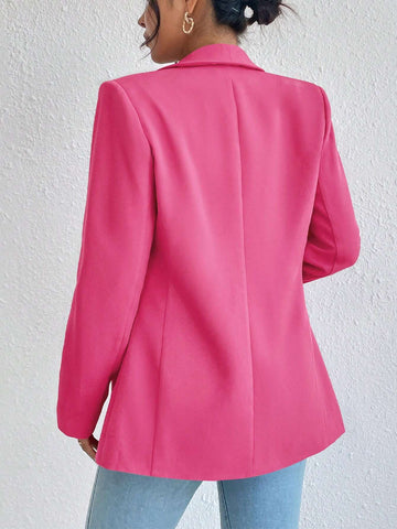 Women's Solid Color Shawl Collar Long Sleeve Casual Blazer Jacket