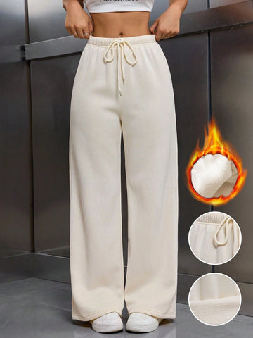 Thermal Lined Elastic Waist Drawstring Loose Pants