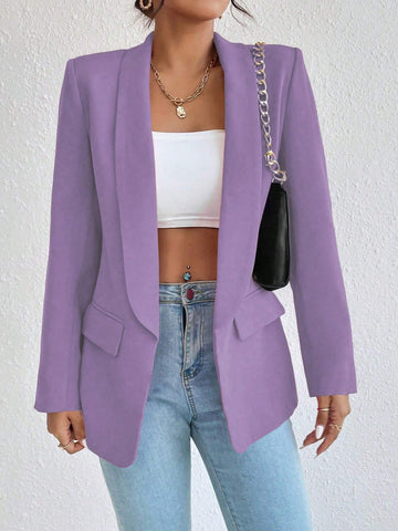 Women's Solid Color Shawl Collar Long Sleeve Casual Blazer Jacket