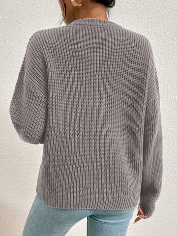 Women's Solid Color Round Neck Drop Shoulder Long Sleeve Casual Loose Pullover Sweater