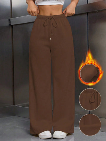 Thermal Lined Elastic Waist Drawstring Loose Pants
