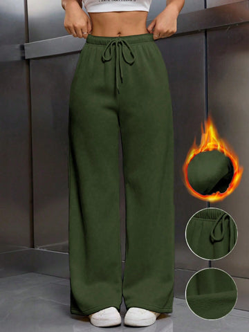 Thermal Lined Elastic Waist Drawstring Loose Pants