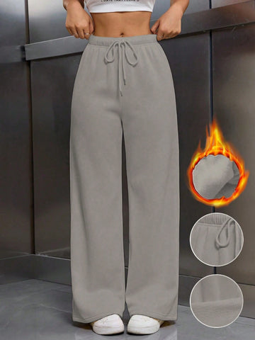 Thermal Lined Elastic Waist Drawstring Loose Pants