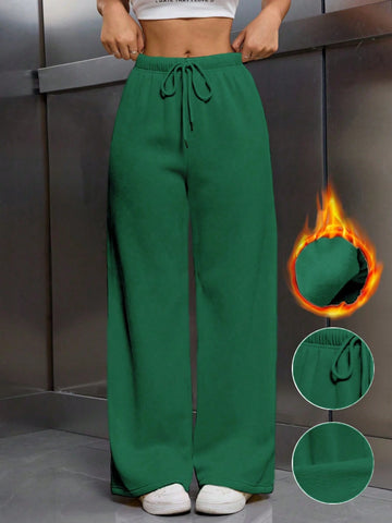 Thermal Lined Elastic Waist Drawstring Loose Pants