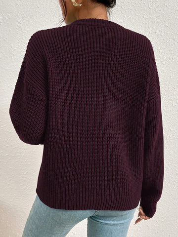 Women's Solid Color Round Neck Drop Shoulder Long Sleeve Casual Loose Pullover Sweater