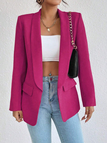 Women's Solid Color Shawl Collar Long Sleeve Casual Blazer Jacket