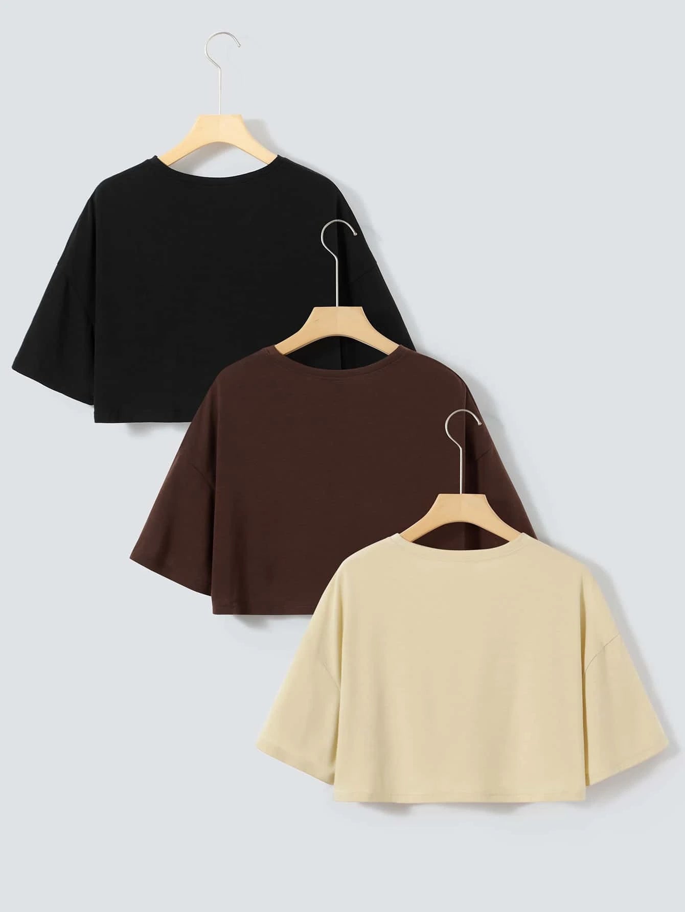 EZwear 3pcs Letter Graphic Drop Shoulder Tee