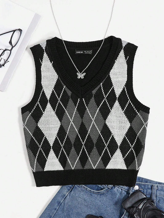 EZwear Argyle Pattern Sweater Vest Without Tee