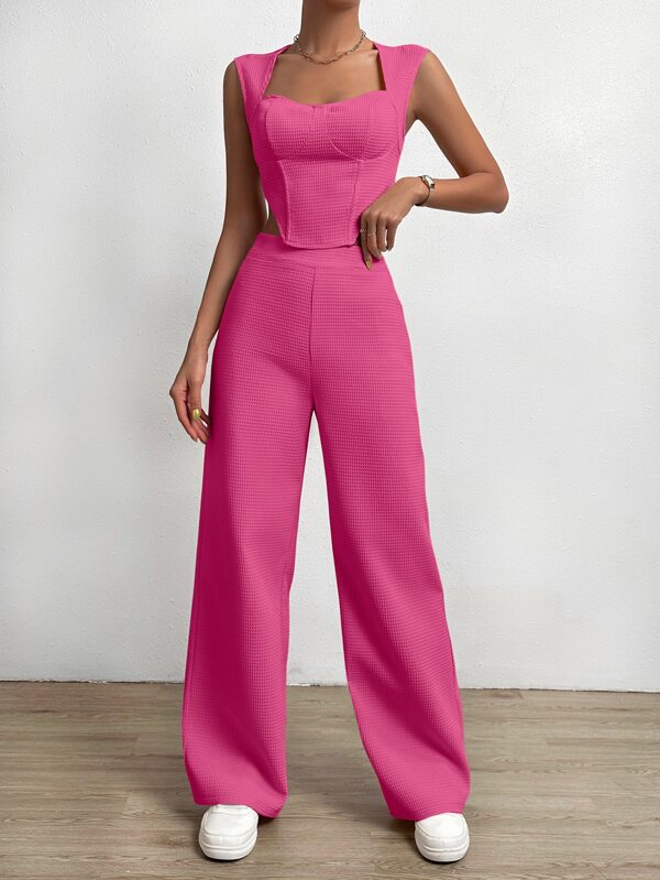 SHEIN EZwear Solid Asymmetrical Hem Tank Top & Wide Leg Pants