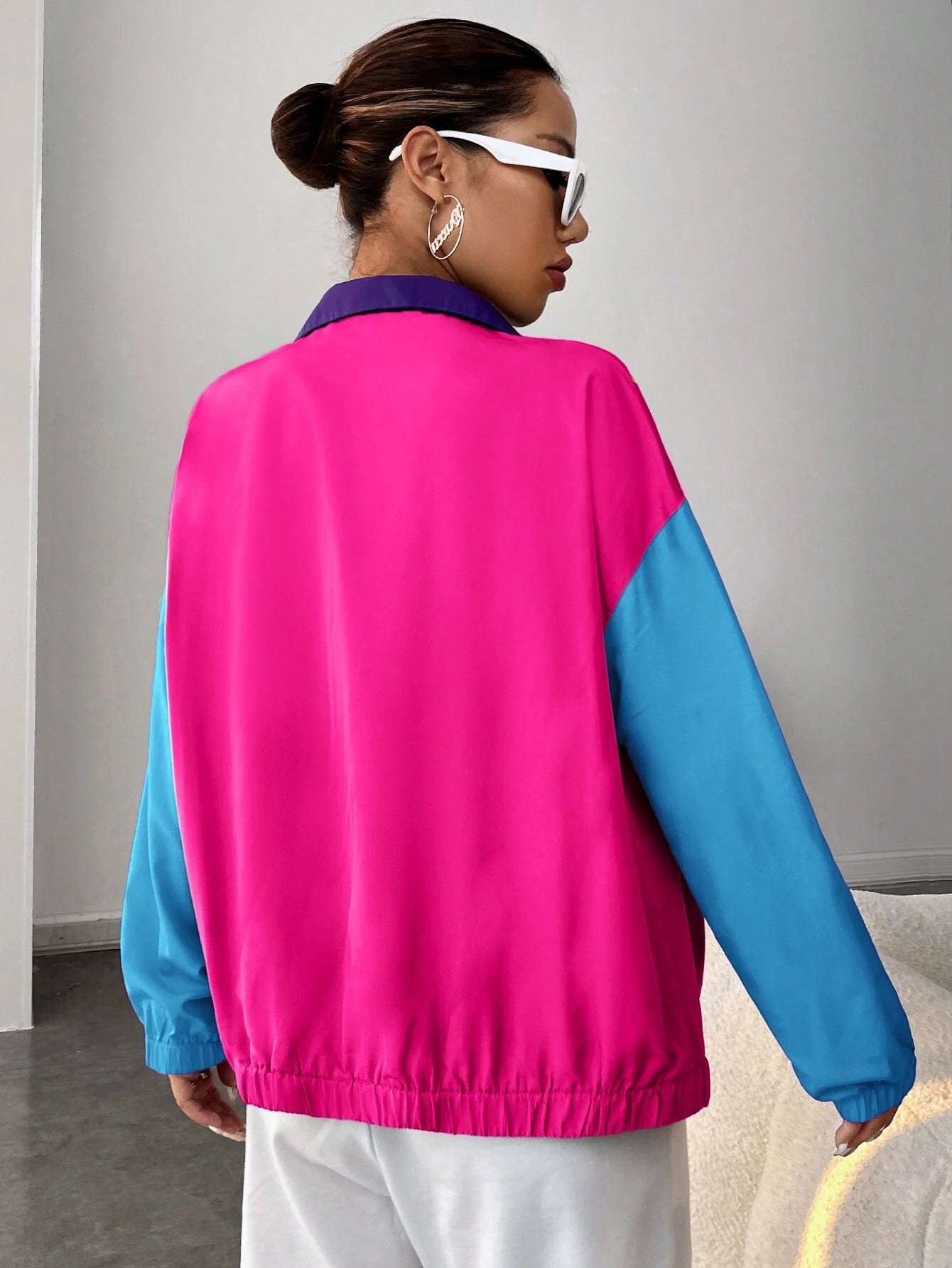 EZwear Colorblock Zip Up Drop Shoulder Jacket