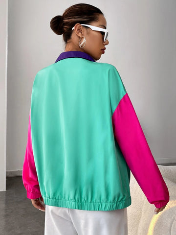 EZwear Colorblock Zip Up Drop Shoulder Jacket