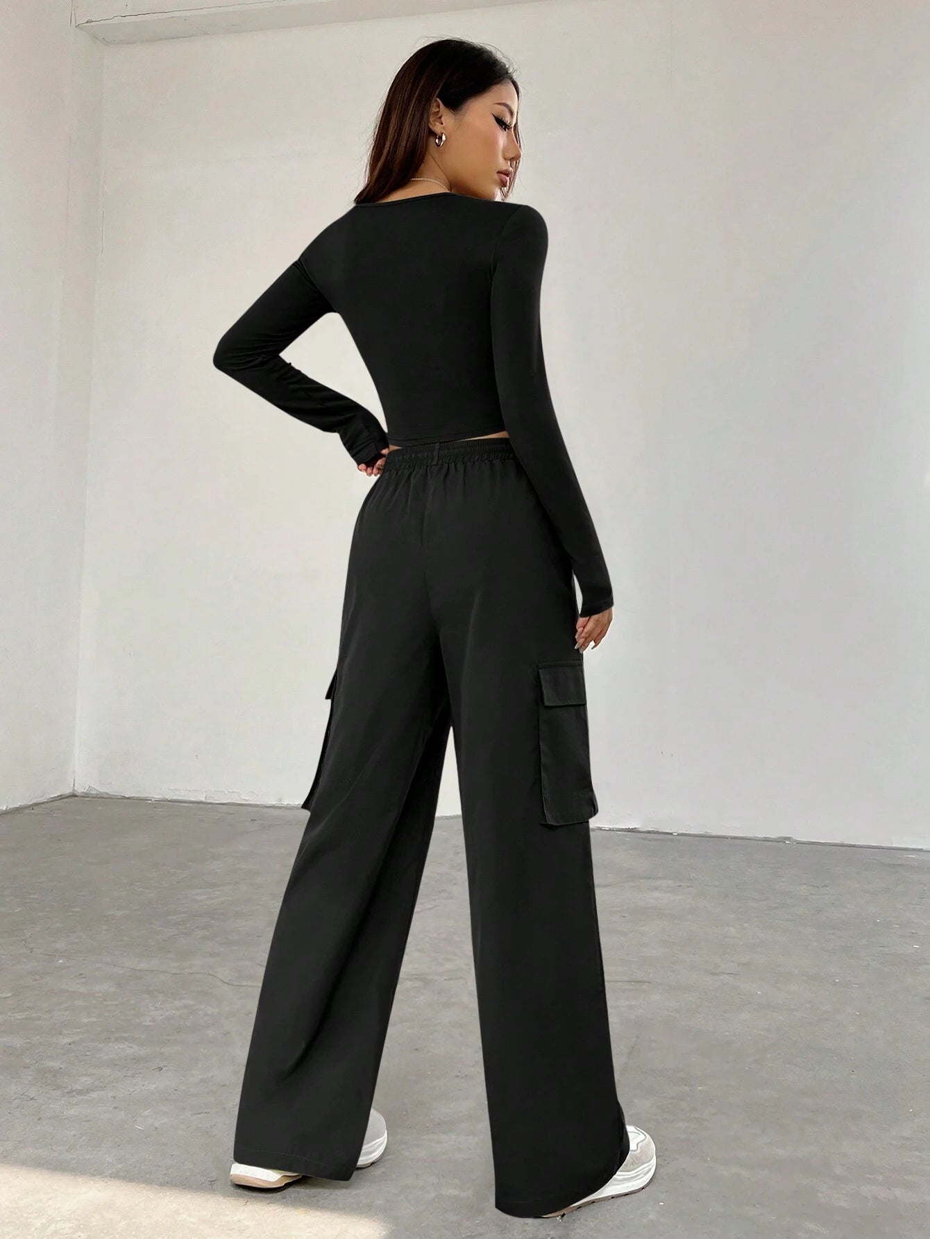 EZwear Long Sleeve Crop Top & Cargo Pants Set