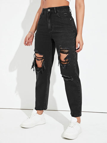 EZwear Ripped Mom Fit Jeans