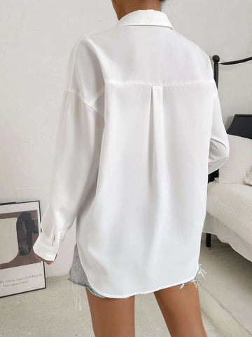 EZwear Solid Button Front Drop Shoulder Shirt