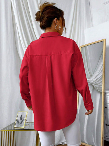 EZwear Solid Button Front Drop Shoulder Shirt