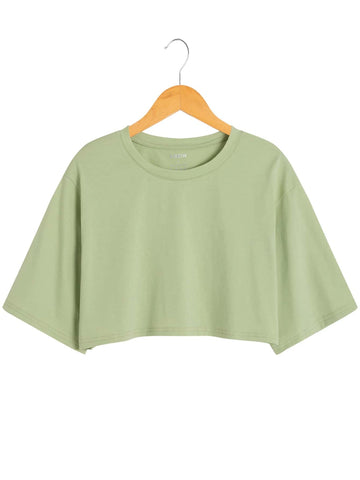 EZwear Solid Drop Shoulder Crop Tee