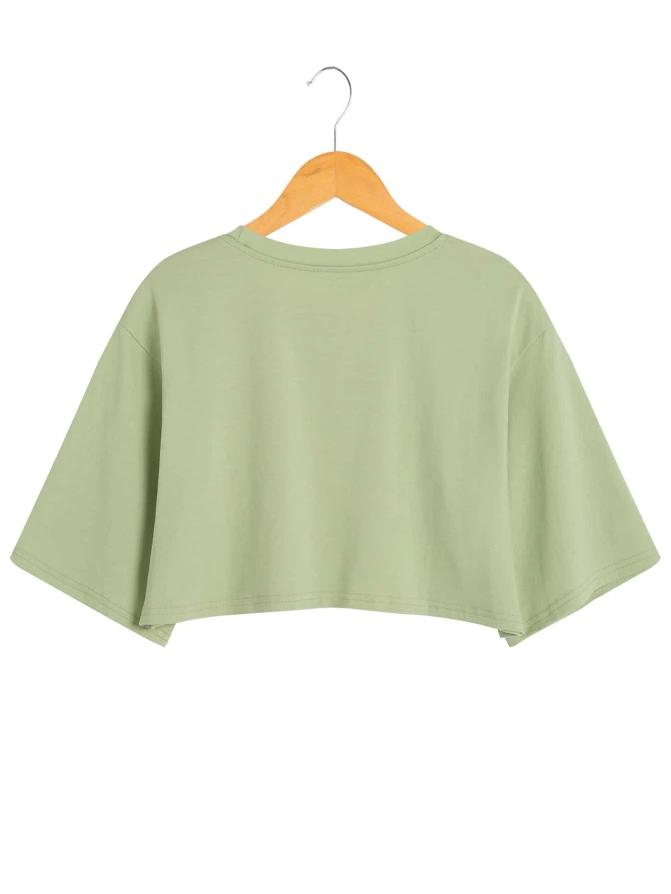 EZwear Solid Drop Shoulder Crop Tee