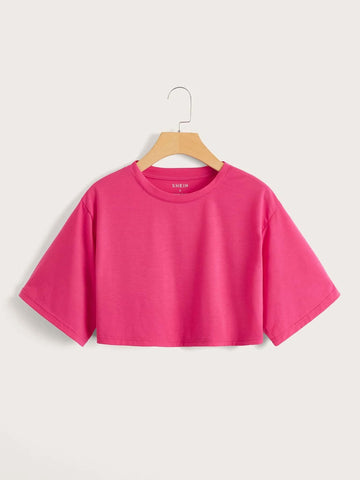 EZwear Solid Drop Shoulder Crop Tee