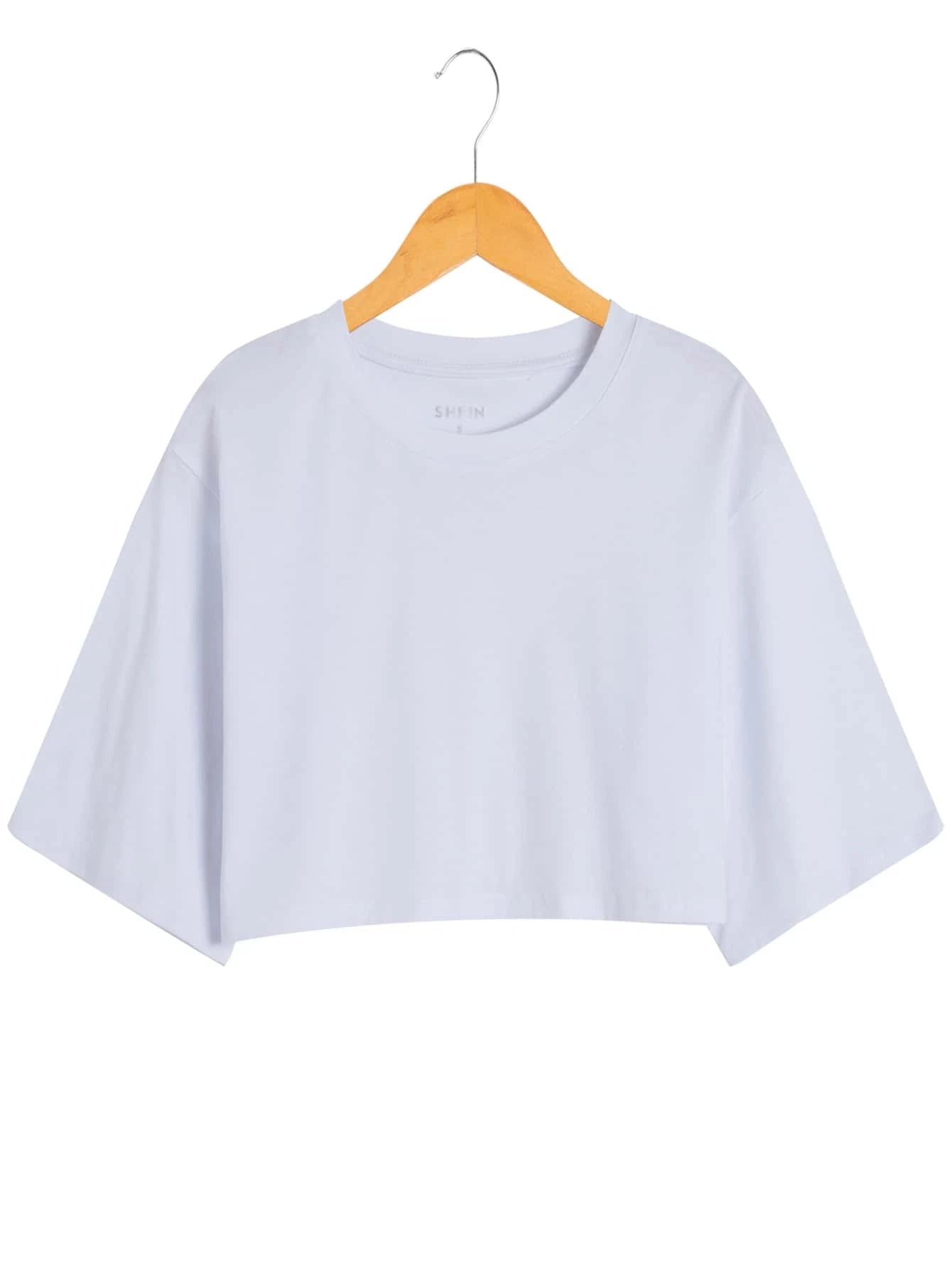 EZwear Solid Drop Shoulder Crop Tee