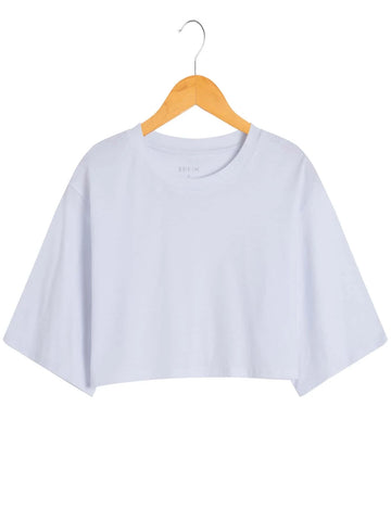 EZwear Solid Drop Shoulder Crop Tee