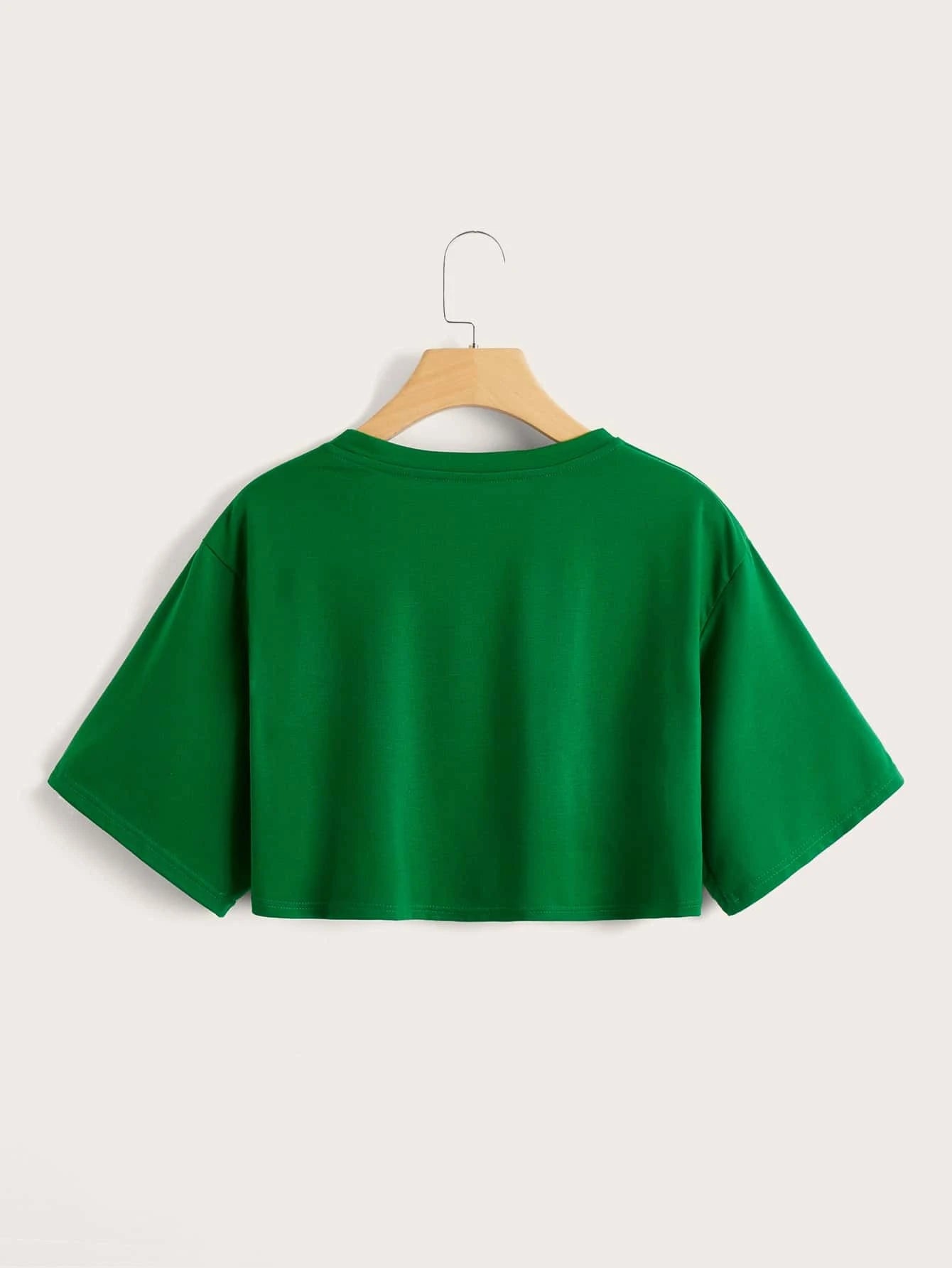 EZwear Solid Drop Shoulder Crop Tee