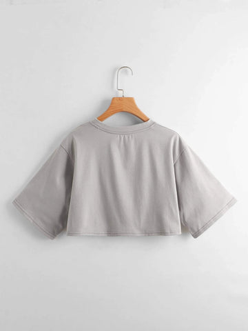 EZwear Solid Drop Shoulder Crop Tee