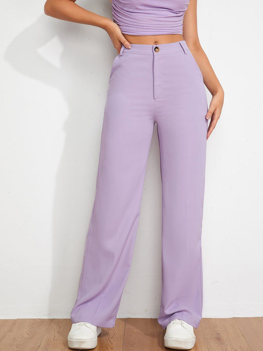 EZwear Solid High Waist Straight Leg Pants