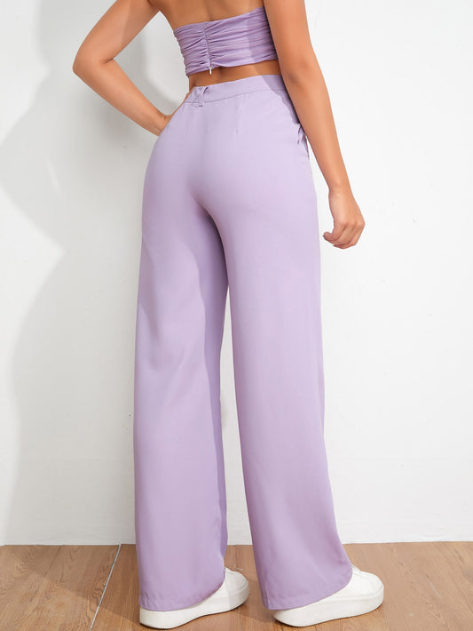 EZwear Solid High Waist Straight Leg Pants