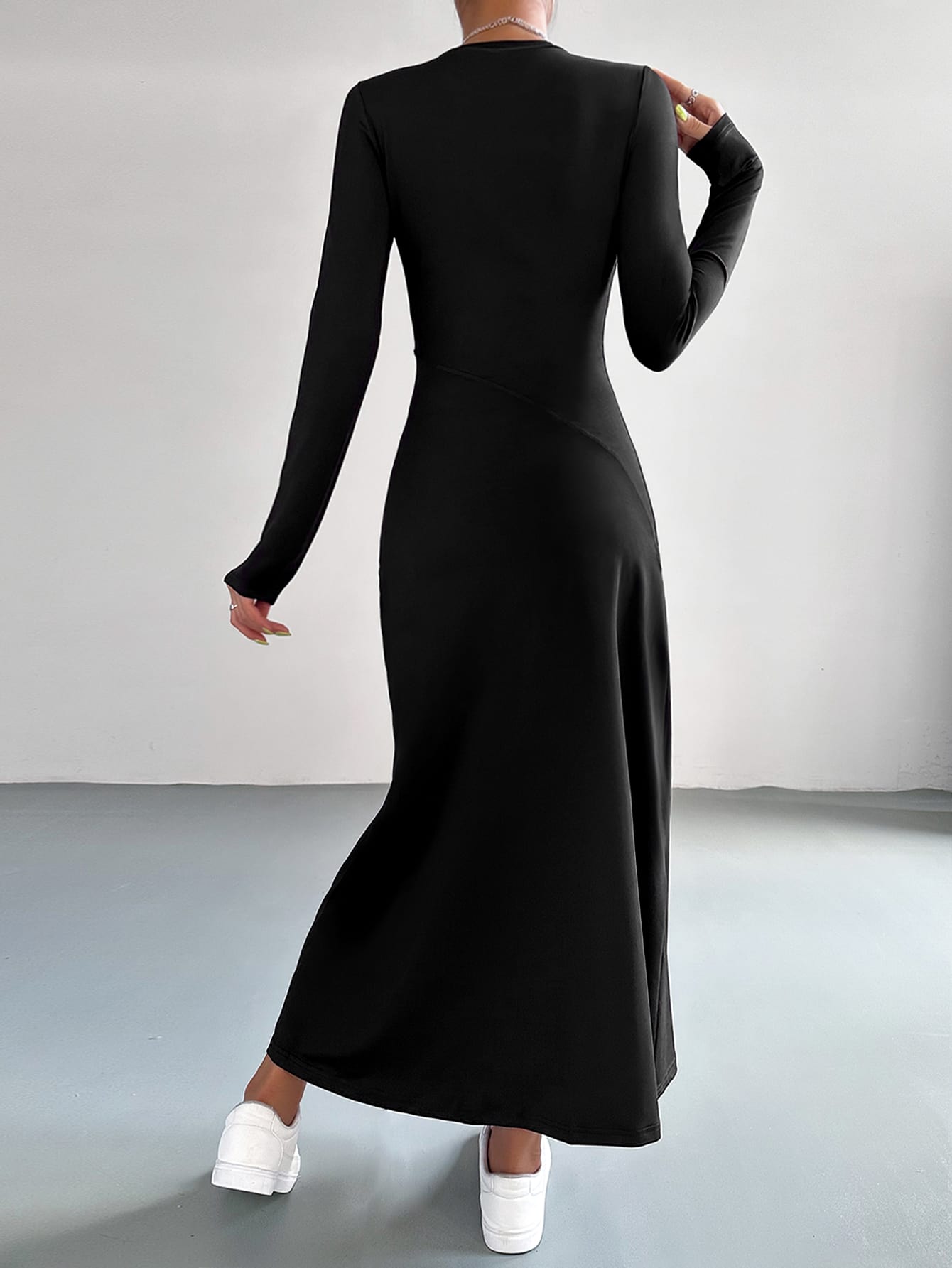 EZwear Solid Round Neck A Line Dress