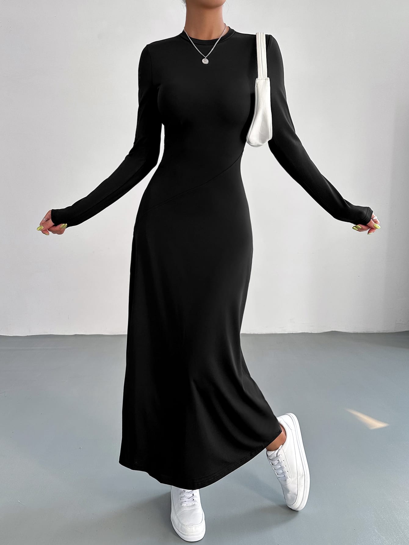 EZwear Solid Round Neck A Line Dress