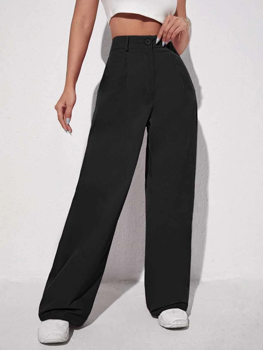 EZwear Solid Wide Leg Pants