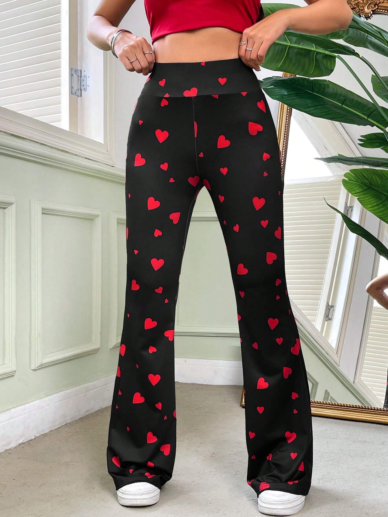 EZwear Women'S Love Print Flared Trousers