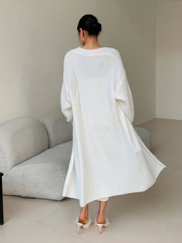 EastFlair Korean-Style Mid-Length Front Tie Knit Cardigan