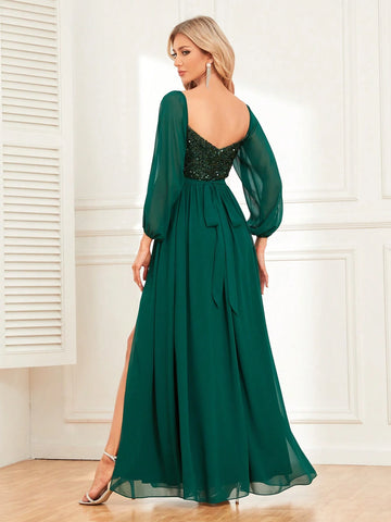 Elegant Convertible One-Shoulder Sequin Chiffon Bridesmaid Dress