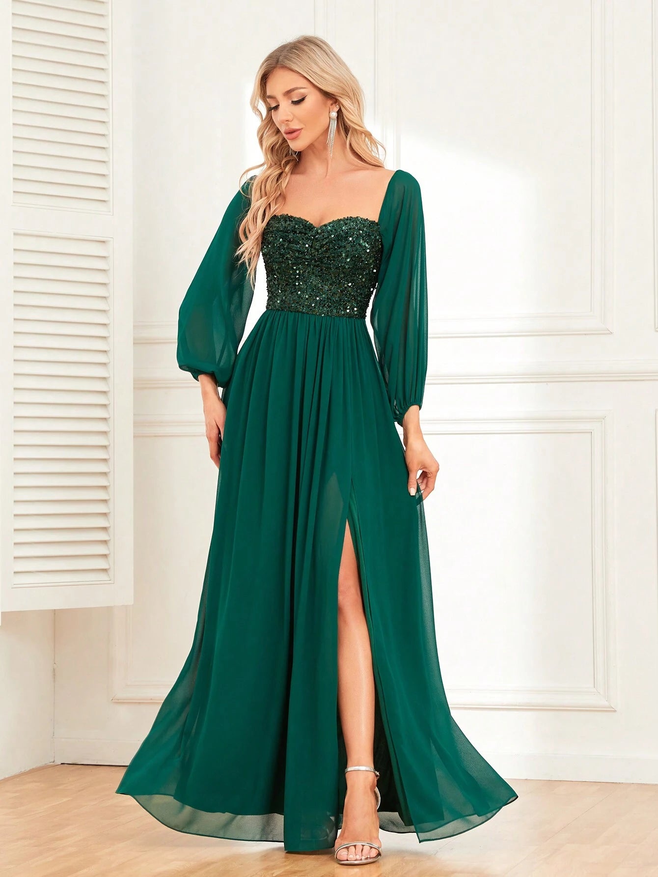 Elegant Convertible One-Shoulder Sequin Chiffon Bridesmaid Dress