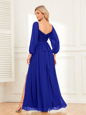 Elegant Convertible One-Shoulder Sequin Chiffon Bridesmaid Dress