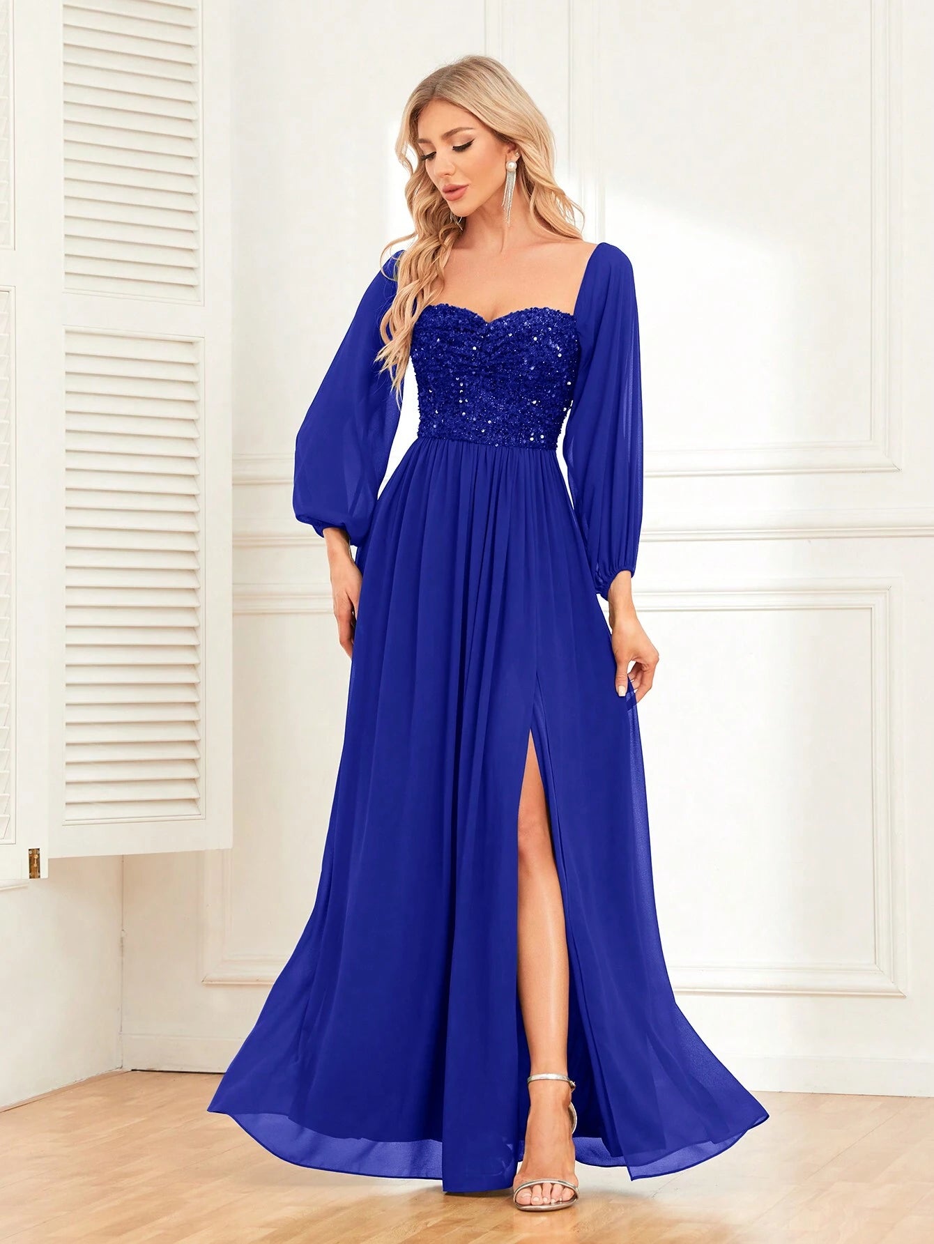 Elegant Convertible One-Shoulder Sequin Chiffon Bridesmaid Dress