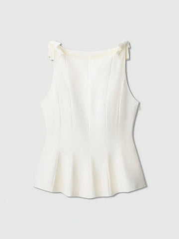 Women's Simple Solid Color Bow Decor Sleeveless Top
