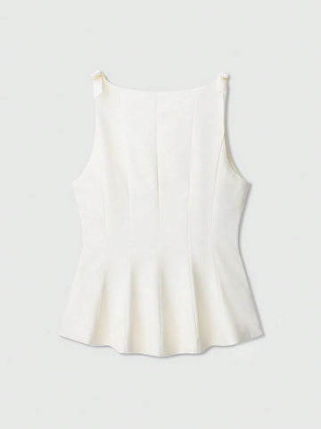 Women's Simple Solid Color Bow Decor Sleeveless Top