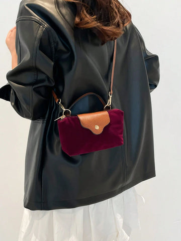 Solid Color Mini Handbag With Adjustable Shoulder Strap